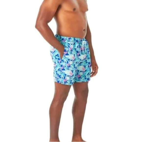 Men's Member’s Mark Resort Swim Trunk - Blue and Green 🦩 Flamingos Medium - Picture 3 of 10